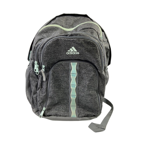 Adidas Backpack Heathered Gray Teal Accent‎ School Travel Laptop Bag 5 Pockets - Picture 3 of 16